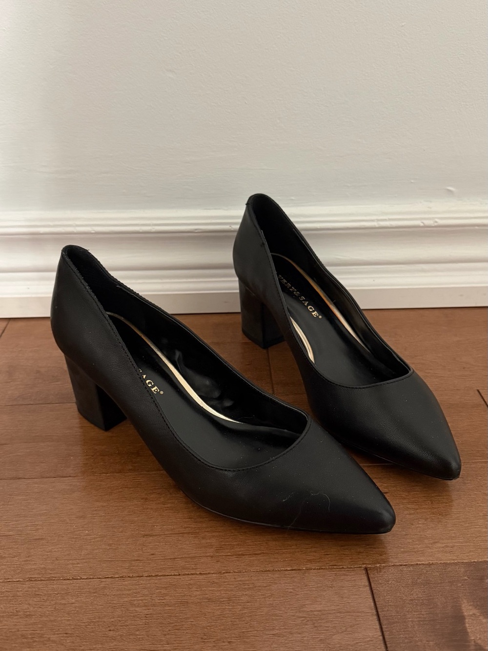 Black Pointed Heels | Block heel elegant work formal wear